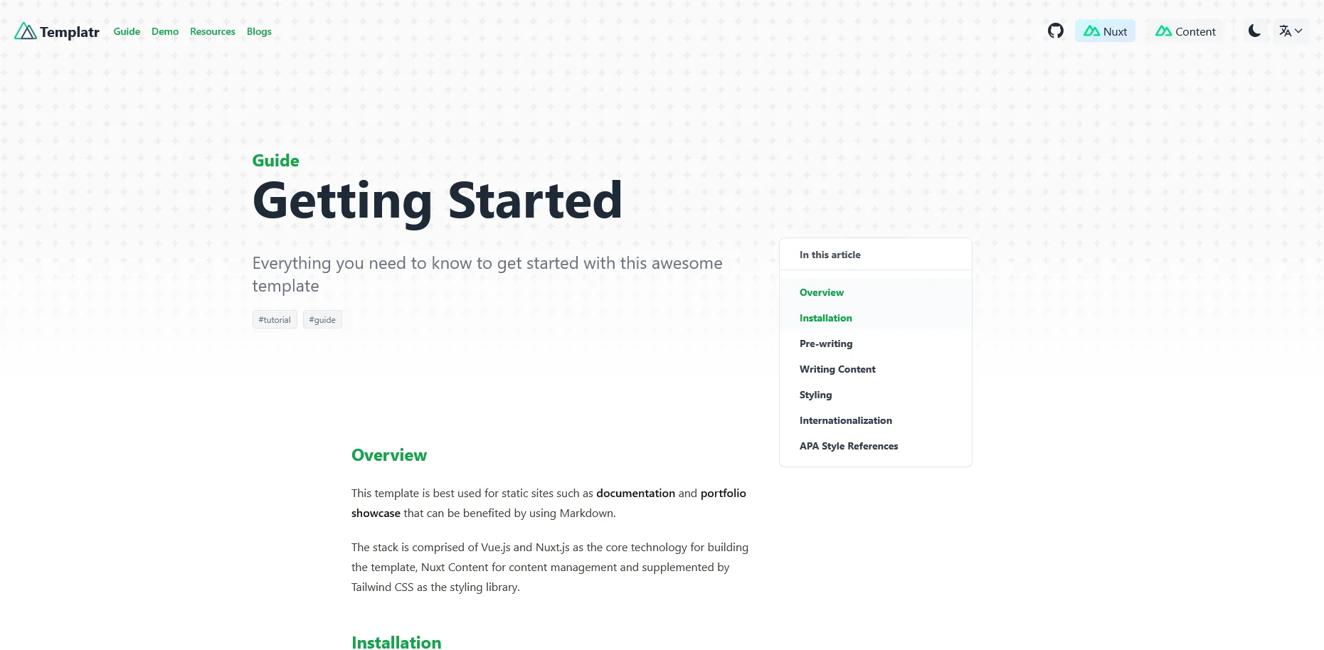 Example article page
